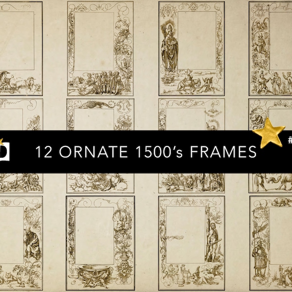 Illuminated Manuscript Border | Old 1500's Decorative Frame | Vintage Digital Paper Pack