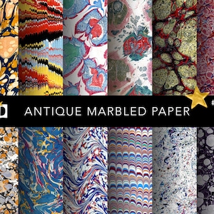 12 Antique Marbled Papers | Printable Endpaper | High Res 300 DPI Bookbinding Art | Commercial Use