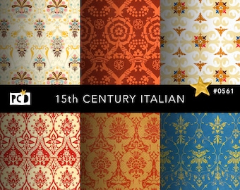 15th Century Italian Damask Patterns | High Res Renaissance Digital Paper | 300 DPI Endpapers | Commercial Use