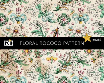 Floral Rococo Digital Paper Seamless Pattern | Vintage French Shabby Chic Fabric Print | Pastel Botanical Scrapbook Background