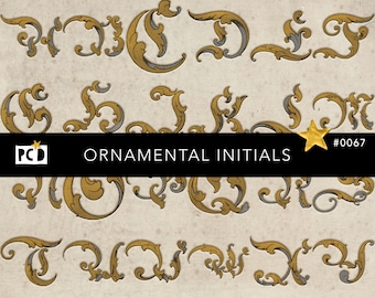 Rococo Ornamental Initials Clipart | Gold PNG Alphabet 300 DPI | Vintage Papers & Decorative Fussy Cuts