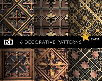 Papel decorativo gótico sin juntas con detalles dorados / Archivo de mosaico metálico de 300 ppp / Papeles vintage y guardas arquitectónicas / 30,5 x 30,5 cm