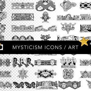 Iconos de mística antiguo / motivos del zodíaco celta / signos astrológicos / paquete PNG transparente digital