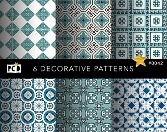 Papier décoratif pour carreaux géométriques | Blanc sarcelle 300 DPI | Papiers vintage et papier peint pour maisons de poupées