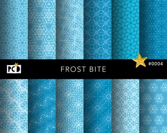 Méga paquet de papier flocon de neige d'hiver | Impression géométrique bleue 300 DPI | Artisanat des Fêtes et papiers vintage