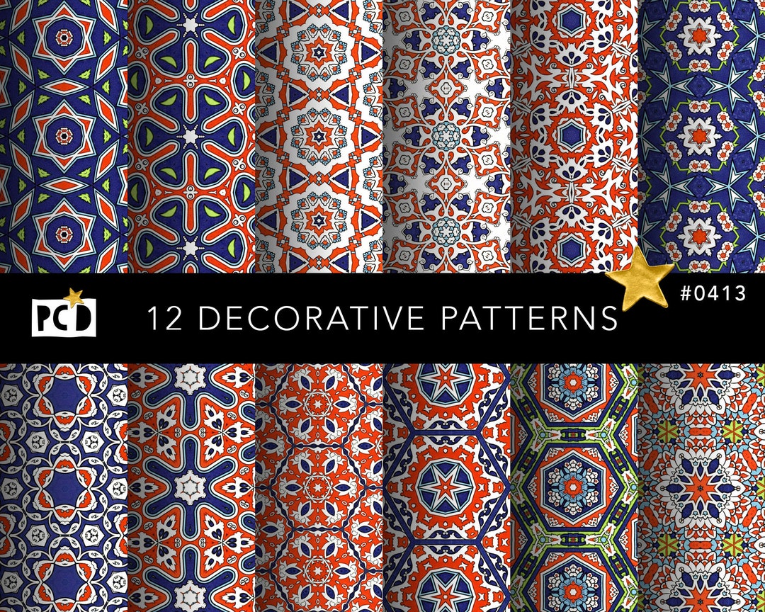 12 Seamless Iznik Star Tile Patterns | Commercial Use Digital Paper ...