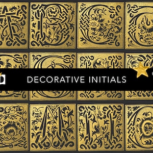 Anciennes initiales médiévales illuminées | Alphabet médiéval | Police décorative | Pack PNG transparent numérique