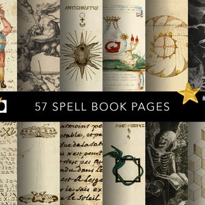 Könnte beinhalten: Eine Collage aus 57 alten Buchseiten mit Illustrationen und Text. Die Seiten zeigen eine Vielzahl von Themen, darunter Astronomie, Alchemie und religiöse Bilder. Die Seiten sind in verschiedenen Brauntönen, Gelb und Weiß.