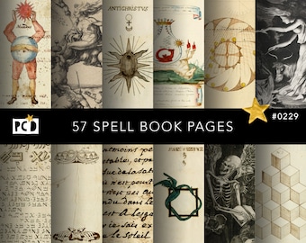 57 Esoterische Grimoire Seiten | High Res Alchemie Okkultes Digitales Papier | Magische Quadrate & handgeschriebene Pergamin-Textur | Junk Journal