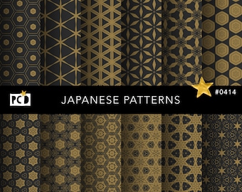 Papier géométrique japonais doré sans couture | Fichier de carrelage 300 DPI | Papiers vintage et décoration sombre | 12x12