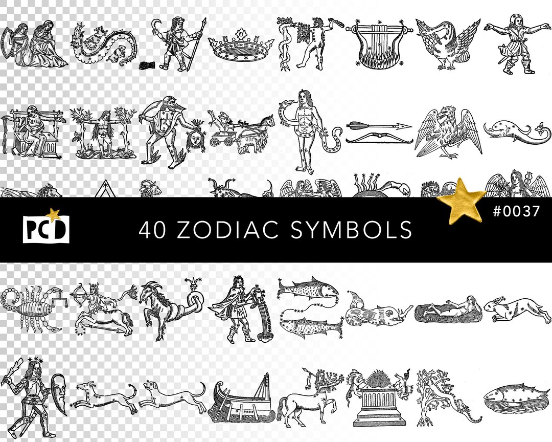 Vintage Zodiac Motifs | Old Astrological Signs | Digital Transparent ...
