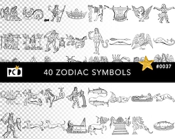 Vintage Zodiac Motifs | Old Astrological Signs | Digital Transparent PNG Pack