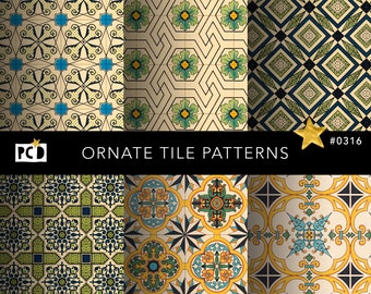 6 Seamless Ornate Italian Tile Patterns | Antique Encaustic Digital Paper | Mediterranean Dollhouse Flooring | endpapers | Commercial POD