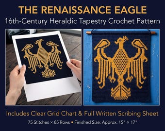 16th Century Heraldic Eagle Tapestry Crochet Pattern Renaissance Wall Decor PDF