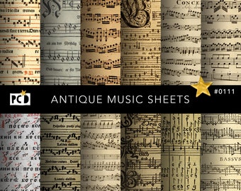 12 Antike Musik Blätter | Mittelalterliche Choral-Partitur Digitales Papier | Vintage-Grunge-Textur | Gealterte Faux Pergament Junk Journal Seiten