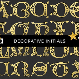 Alte mittelalterliche beleuchtete Initialen | Mittelalterliches Alphabet | Dekorative Schriftart | Digitales transparentes PNG-Paket
