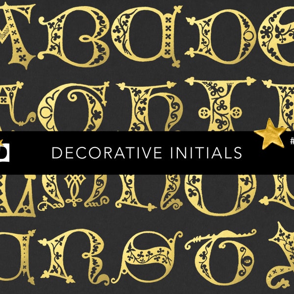 Old Medieval Illuminated Initials | Medieval Alphabet | Decorative Font | Digital Transparent PNG Pack