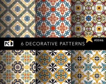 Papel pintado para azulejos mediterráneos sin juntas / Archivo de azulejos de 300 ppp / Papeles vintage y decoración morisca / 12x12