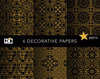 Papel heráldico medieval dorado sin costuras / Archivo de mosaico de 300 ppp / Papeles vintage y guardas estilo Dark Academia / 12x12