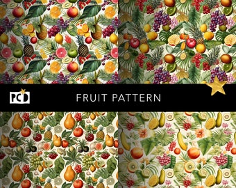 Papier botanique sans couture pour fruits tropicaux | Fichier de carrelage 300 DPI | Papiers vintage et décoration estivale | 12x12