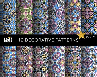 12 motifs ornementaux couleurs pastel | Papier numérique géométrique haute résolution | 300 ppp pages de garde | Utilisation commerciale Téléchargement instantané