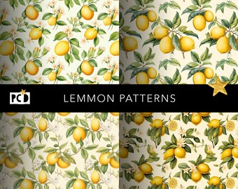 Paquete de papel digital Lemon sin costuras / Archivo de mosaico botánico de acuarela de 300 ppp / Papeles y guardas vintage / 12x12