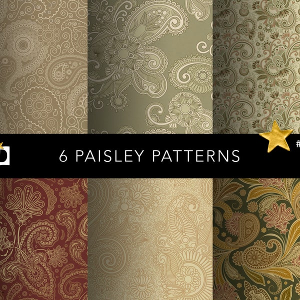 Vintage Paisley Flower Printable Patterns | Old Ornamental Papers | Seamless Decorative Endpaper Design | Digital Paper Pack