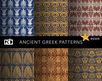 Ancient Greek Seamless Patterns | Palmette Anthemion Digital Paper | Historical Fret Key Tile | Luxury Packaging | endpapers | 300 DPI