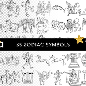 Vintage, Sternzeichen Motive, alte, astrologische Zeichen, digital, transparent, PNG-Pack