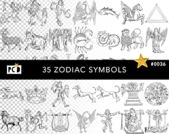 vintage, Zodiac Motifs, Vieux, Signes astrologiques, Numérique, Transparent, PNG Pack