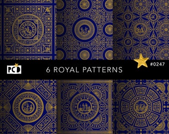 Royal Blue Gold Seamless Ornamental Paper | 300 DPI Tiling File | Old Endpaper & Luxury Packaging | 12x12