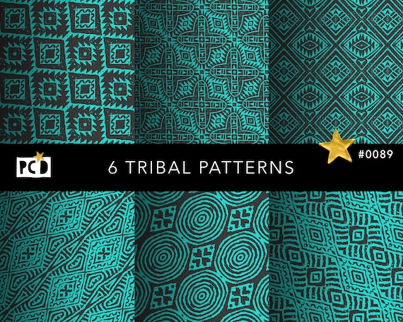 6 Seamless Modern Tribal Patterns | Woodblock Texture Digital Paper | High Res Boho Ethnic Endpapers | POD Fabric Tile