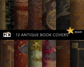 12 Antike Buchumschläge Digitales Papier | Kunstleder & Samt Textur | Junk Journal Cover Kit | Historisches Vorsatzpapier | 8,5x11 | 300 DPI