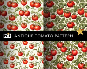 Antike Tomate Nahtloses botanisches Papier | 300 DPI Kacheldatei | Vintage Papiere & Küchen Dekor | 12x12mm