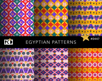 Egyptian Digital Paper Seamless Pattern Pack | Ancient Egypt Art Deco Backgrounds | Vibrant Printable Scrapbook Paper Commercial Use