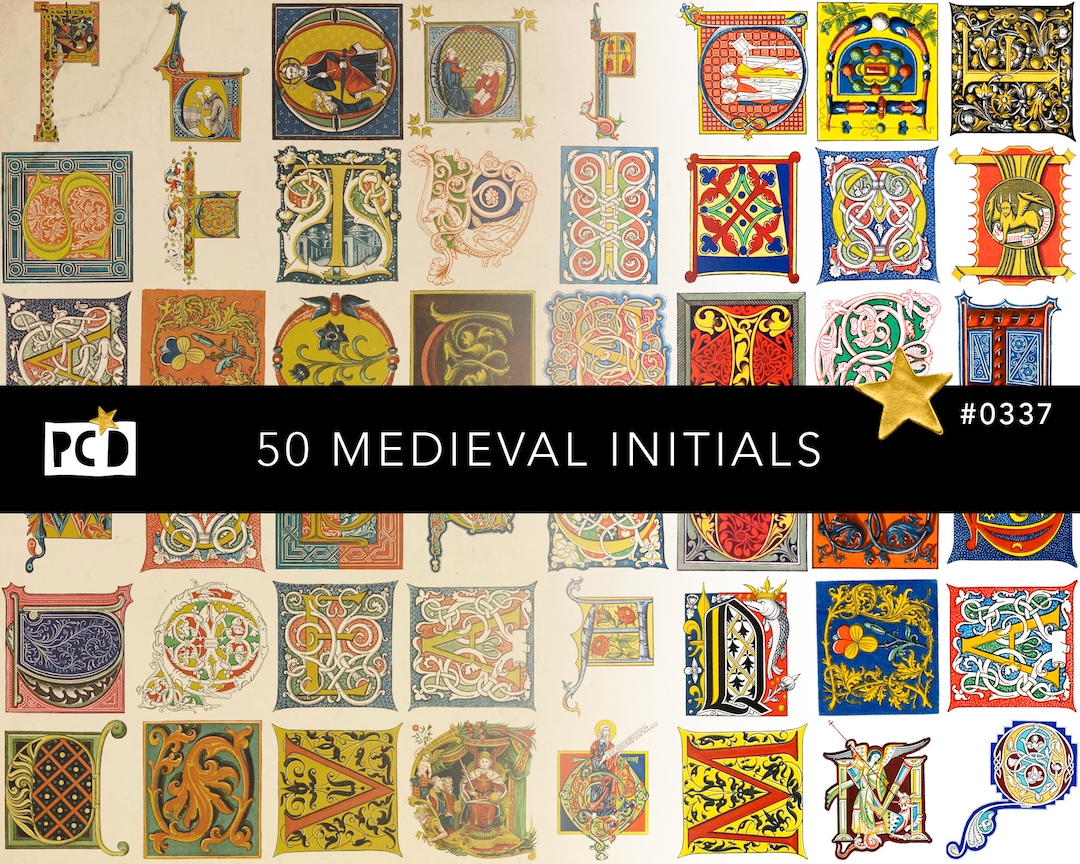 50 Illuminated Initials Clipart PNG | Medieval Manuscript Decorative ...