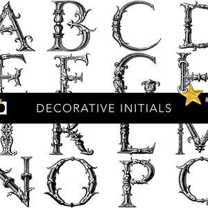Antigas iniciais iluminadas medievais | Alfabeto Medieval | Fonte Decorativa | Pacote PNG transparente digital