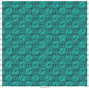 May include: A seamless pattern with a geometric design. The pattern is made up of black lines on a turquoise background. The lines create a series of squares and diamonds.