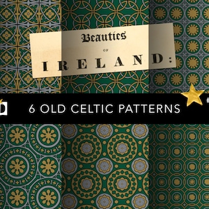 Keltische Knotenmuster | Gold & Smaragdgrün Digitales Papier | Irische Kunst Hintergründe | St. Patrick's Day Stofffliese | Vorsatzpapier