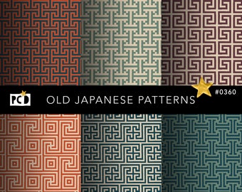 6 Old Japanese Fretwork Patterns | Seamless Sayagata Digital Paper | 300 DPI Endpapers | Commercial Use Instant Download