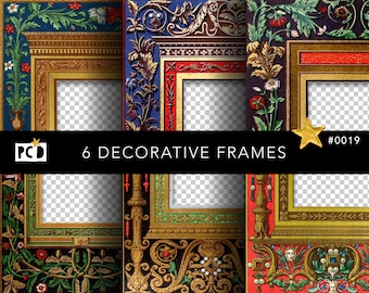 Gilded Illuminated Frame Clipart | Medieval Renaissance PNG Borders (300 DPI)