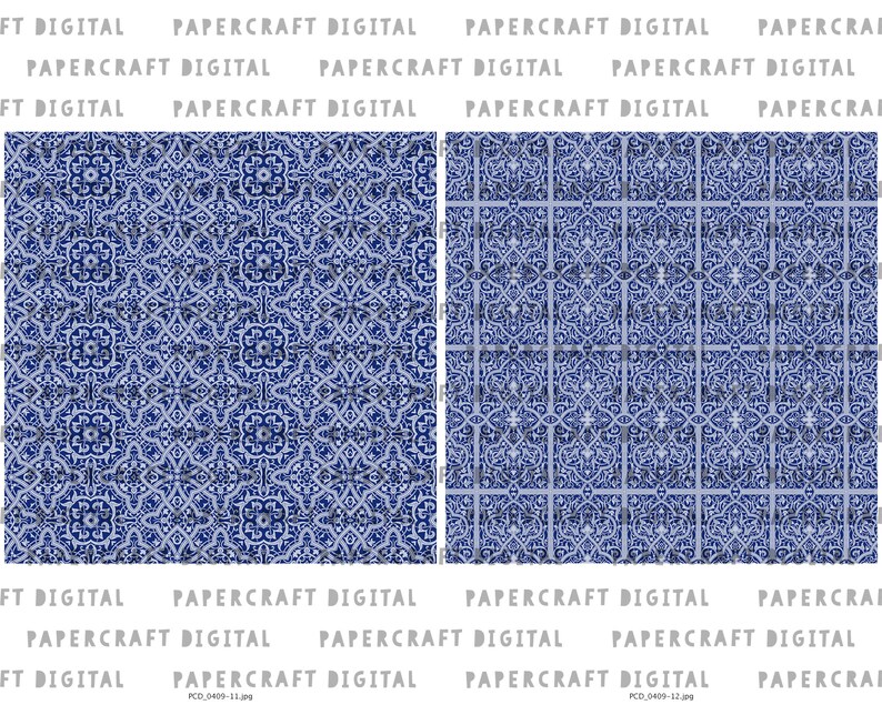 Może przedstawiać: Cyfrowy projekt papiercraft z powtarzającym się wzorem geometrycznych kształt&oacute;w w kolorze niebieskim i białym. Projekt idealnie nadaje się do tworzenia kartek, stron do album&oacute;w ze zdjęciami i innych prac papierowych.