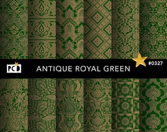 Antique Royal Green Seamless Damask Mega Pack | 300 DPI Tiling File | Endpapers & Luxury Packaging | 12x12