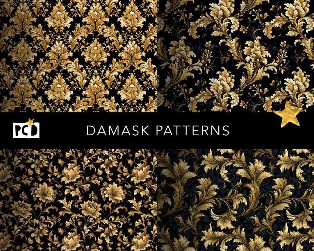 Damask Pattern Black and Gold Seamless Print - Etsy