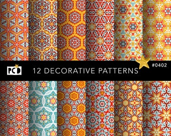 Papel geométrico ornamentado sin costuras / Archivo de mosaico de 300 ppp / Papeles vintage y guardas antiguas / 12x12