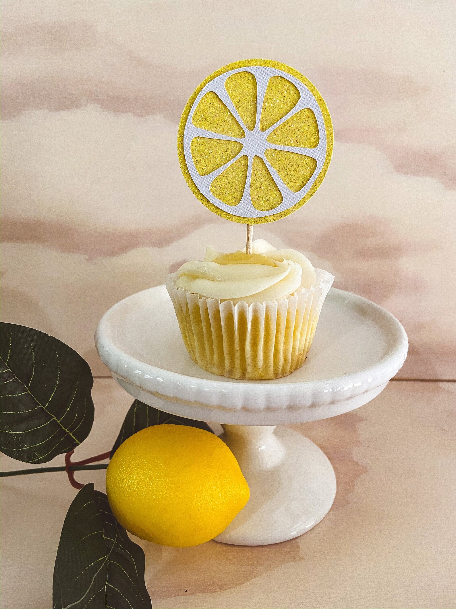 Glitter Lemon Cupcake Toppers Party Decor Handmade Bridal Etsy