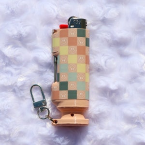 Checkered Smiley Face - Bee Blazin' Lighter Sleeve - Hemp Wick Lighter w/ Pokie - Boho Lighter Sleeve - BIC Lighter Not Included