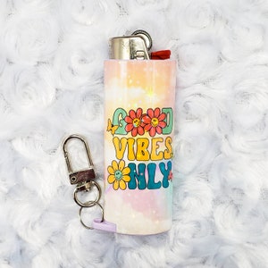 Good Vibes Only - Holographic - Keychain Lighter Sleeve - Celestial Lighter Case - Lighter Case - Lighter NOT Included!