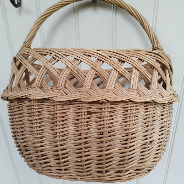 French Vintage basket, wicker pannier, shopping,hand woven large.