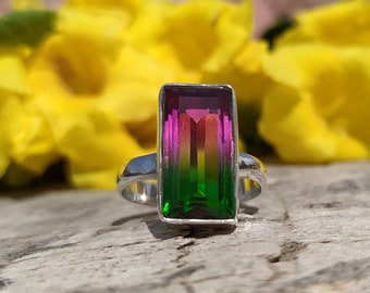 Watermelon Crystal Tourmaline Crystal Multi Color Gemstone, Tourmaline Crystal Sterling Ring Crystal Ring Size 8 Ring Tourmaline Ring